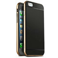Classic Metal Bumper Frame Covers Genuine Leather Back Cases for iPhone 6 Plus 5.5 - Gold