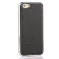 High Quality Aluminum Bumper Frame Covers Real Leather Back Shell for iPhone 6 Plus 5.5 - Black