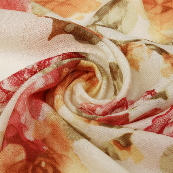 Classic Beautiful Floral Printing Wool Scarf Shawls Women Long Warm Pashmina Cape - Orange