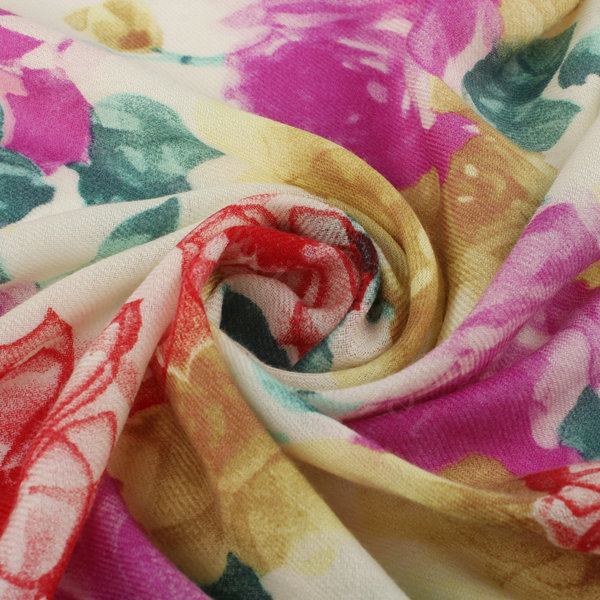 Classic Beautiful Floral Printing Wool Scarf Shawls Women Long Warm Pashmina Cape - Rose