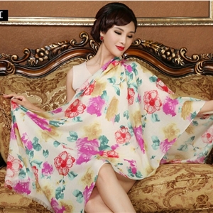 Classic Beautiful Floral Printing Wool Scarf Shawls Women Long Warm Pashmina Cape - Rose