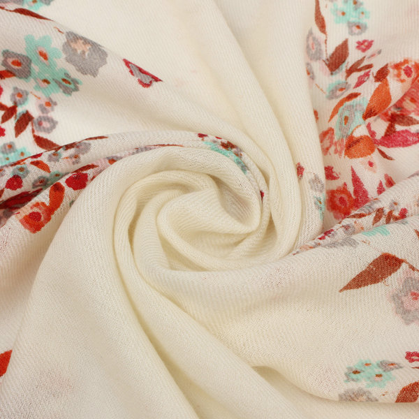 Classic Beautiful Flower Printing Wool Scarf Shawls Women Long Warm Pashmina Cape - Red