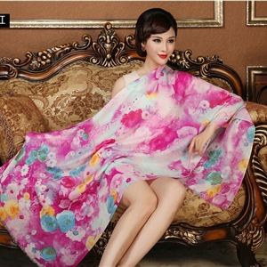 Classic Beautiful Flower Printing Wool Scarf Shawls Women Long Warm Pashmina Cape - Rose