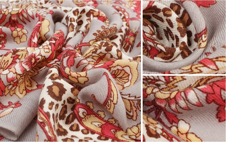 Classic Beautiful Leopard Printing Wool Scarf Shawls Women Long Warm Pashmina Cape - Coffee