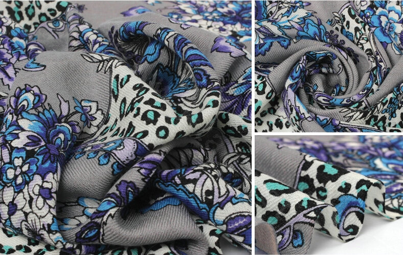 Classic Beautiful Leopard Printing Wool Scarf Shawls Women Long Warm Pashmina Cape - Gray
