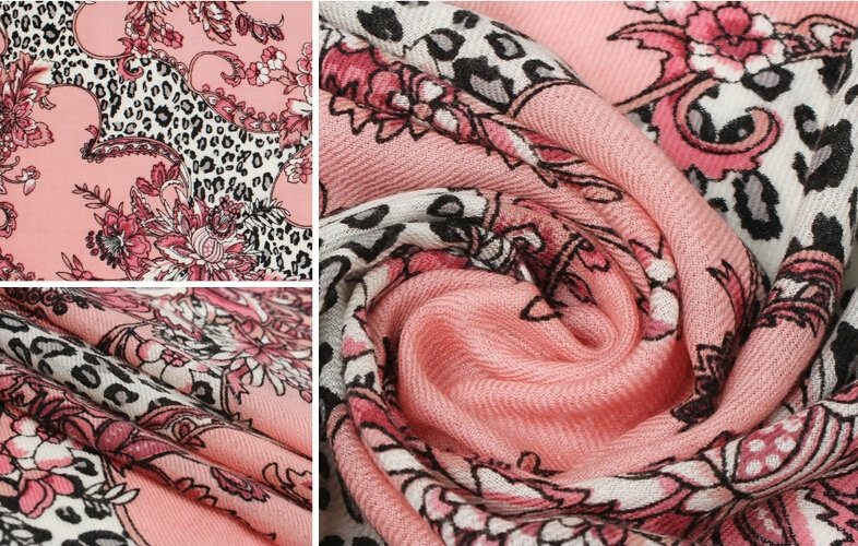 Classic Beautiful Leopard Printing Wool Scarf Shawls Women Long Warm Pashmina Cape - Pink