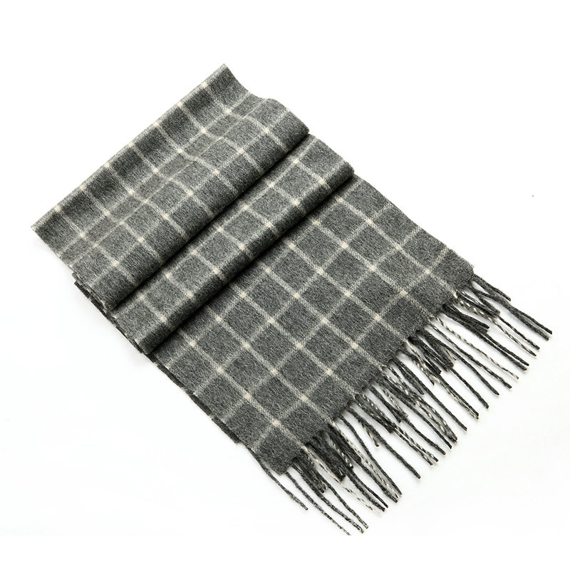 Classic England Lattice Long Wool Scarf Man Winter Thicken Cashmere Tassels Muffler - Gray