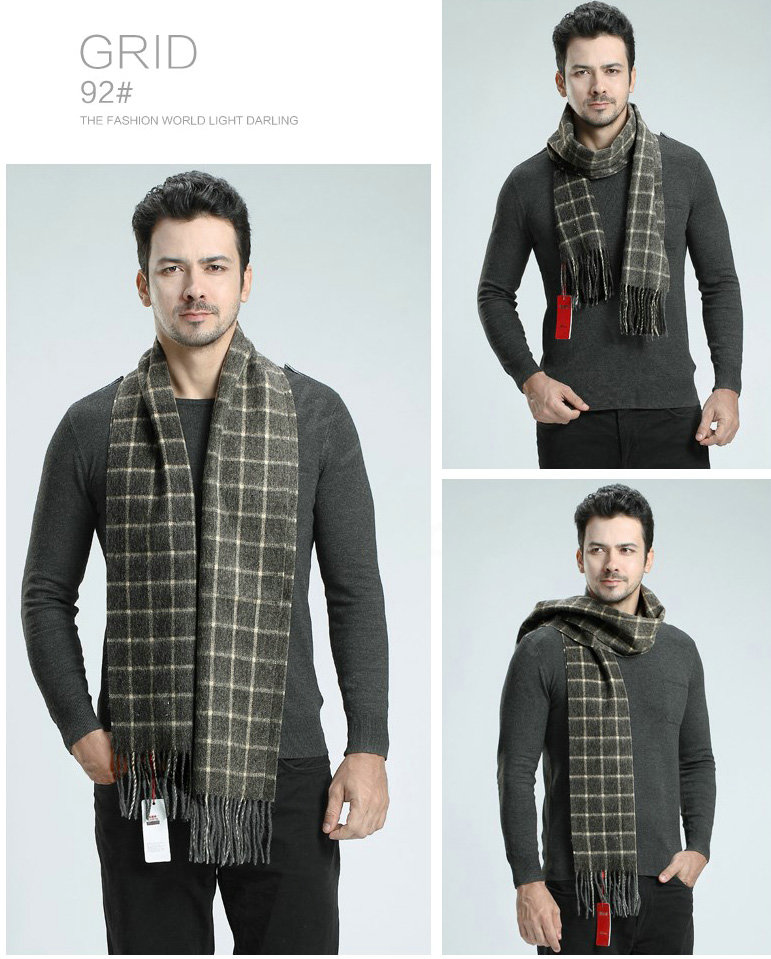 Classic England Lattice Long Wool Scarf Man Winter Thicken Cashmere Tassels Muffler - Gray