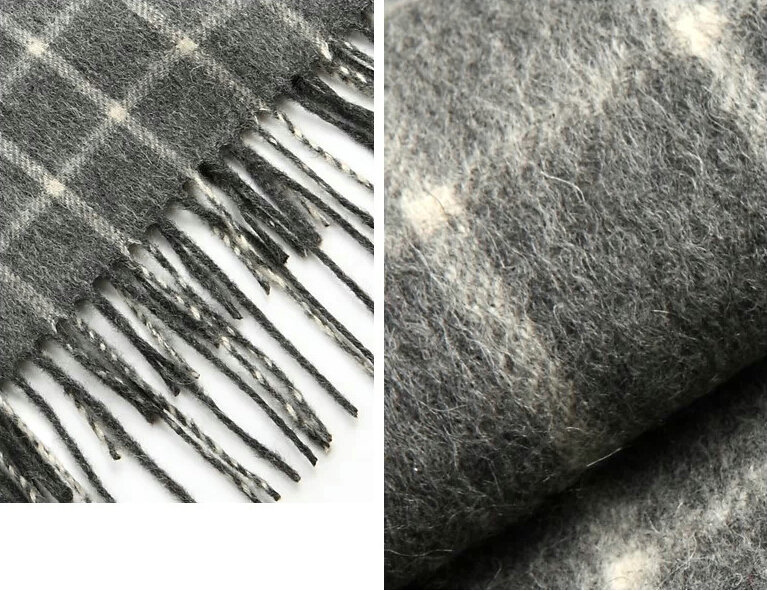 Classic England Lattice Long Wool Scarf Man Winter Thicken Cashmere Tassels Muffler - Gray