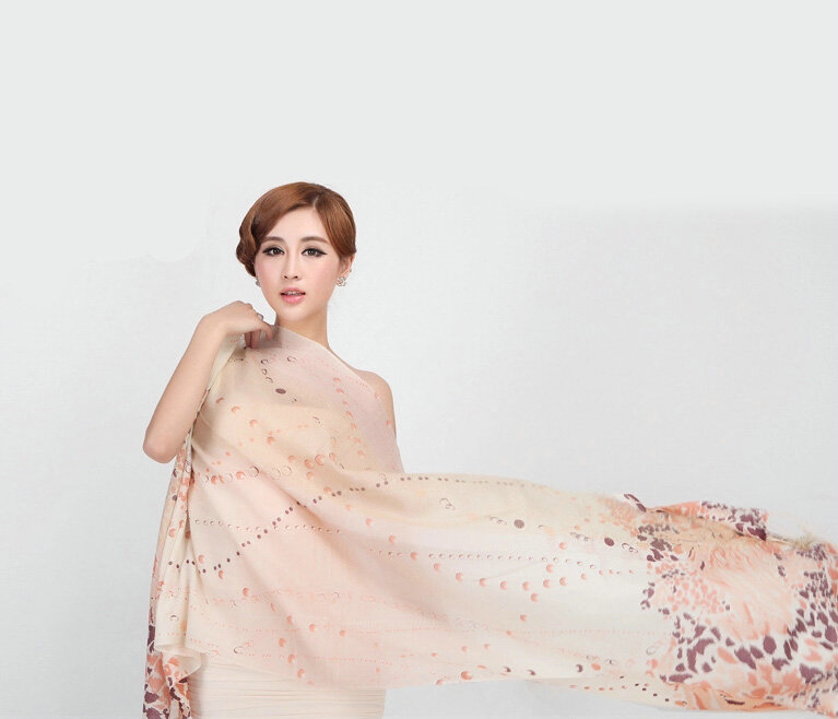 Classic Leopard Printing Wool Shawls Scarf Women Long Warm Pashmina Cape - Beige