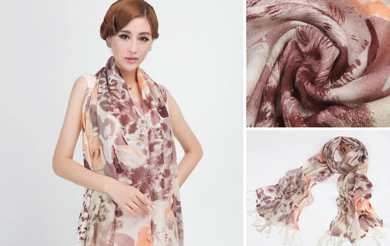 Classic Leopard Printing Wool Shawls Scarf Women Long Warm Pashmina Cape - Coffee