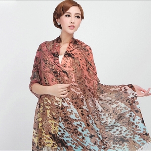 Classic Leopard Printing Wool Shawls Scarf Women Long Warm Pashmina Cape - Orange