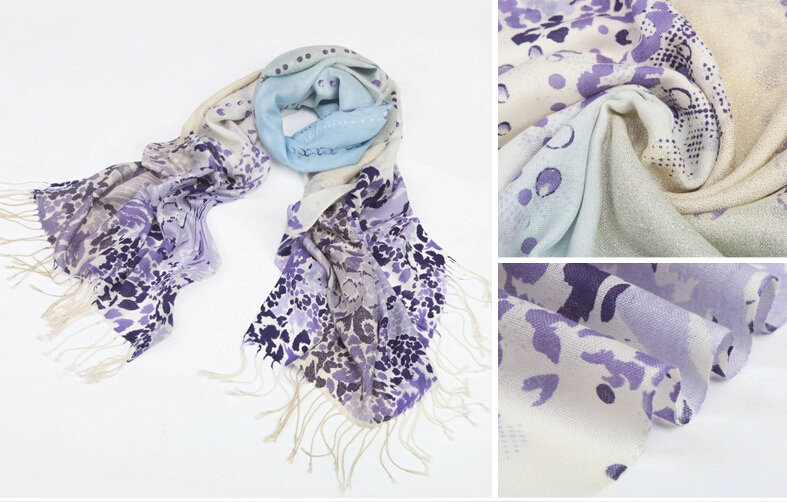 Classic Leopard Printing Wool Shawls Scarf Women Long Warm Pashmina Cape - Purple