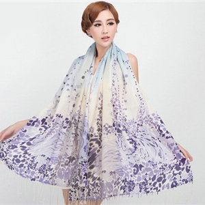 Classic Leopard Printing Wool Shawls Scarf Women Long Warm Pashmina Cape - Purple