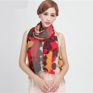 Classic Leopard Printing Wool Shawls Scarf Women Long Warm Pashmina Cape - Red