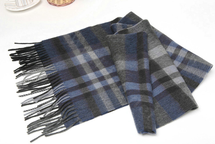 Classic Plaid Long Wool Scarf Man Winter Thicken Business Casual Cashmere Tassels Muffler - Blue