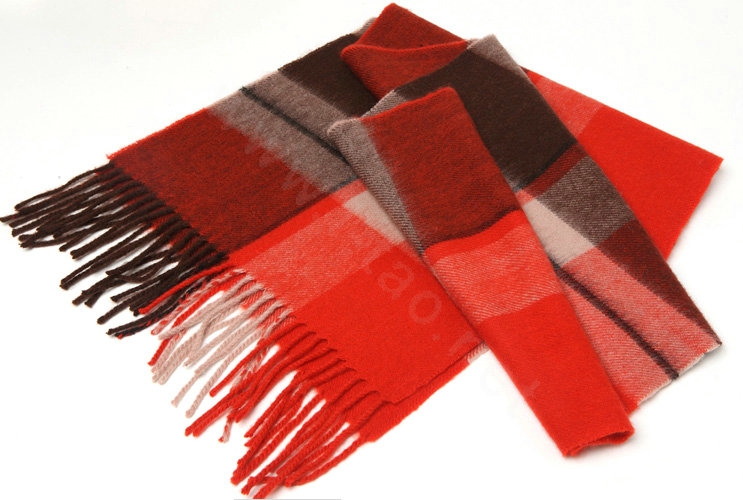 Classic Plaid Long Wool Scarf Man Winter Thicken Business Casual Cashmere Tassels Muffler - Red