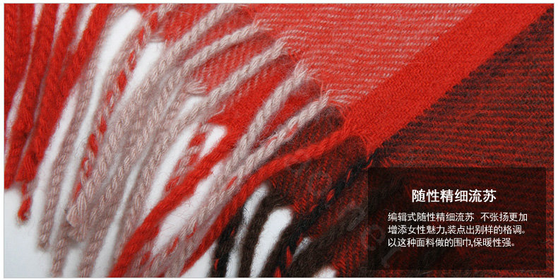 Classic Plaid Long Wool Scarf Man Winter Thicken Business Casual Cashmere Tassels Muffler - Red