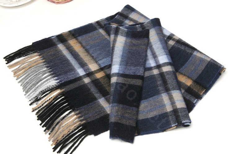 Classic Plaid Long Wool Scarf Man Winter Thicken Business Casual Cashmere Tassels Muffler - Yellow Blue