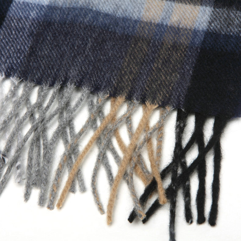 Classic Plaid Long Wool Scarf Man Winter Thicken Business Casual Cashmere Tassels Muffler - Yellow Blue