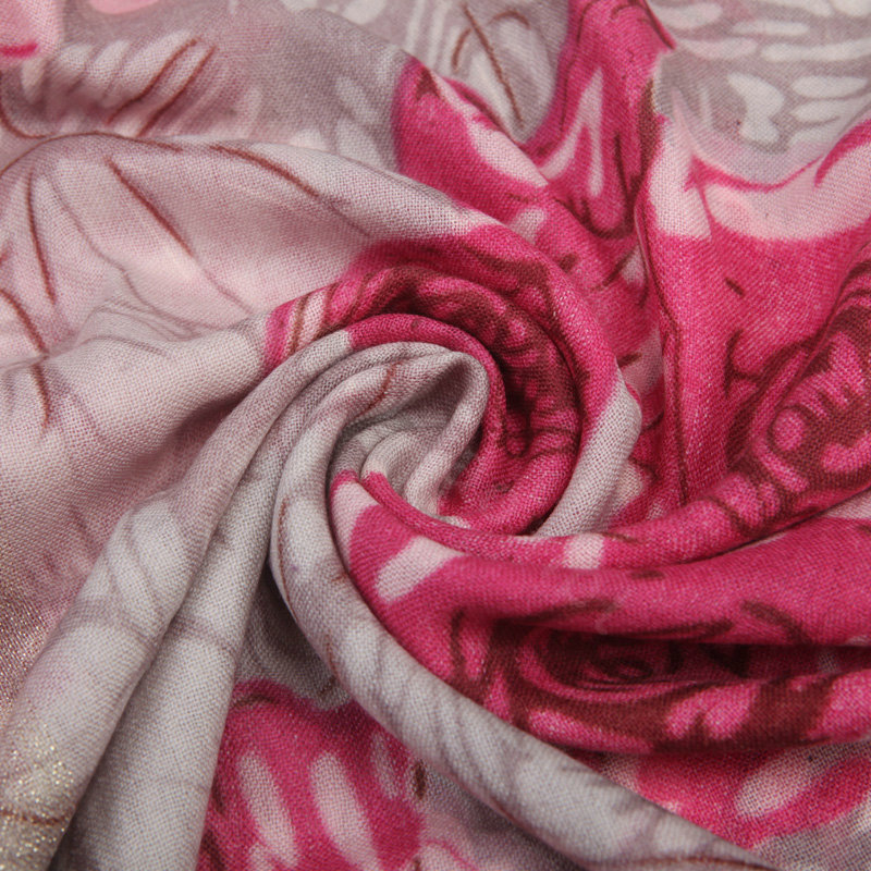 Classic Rose Flower Printing Wool Shawls Scarf Women Long Warm Pashmina Cape - Pink