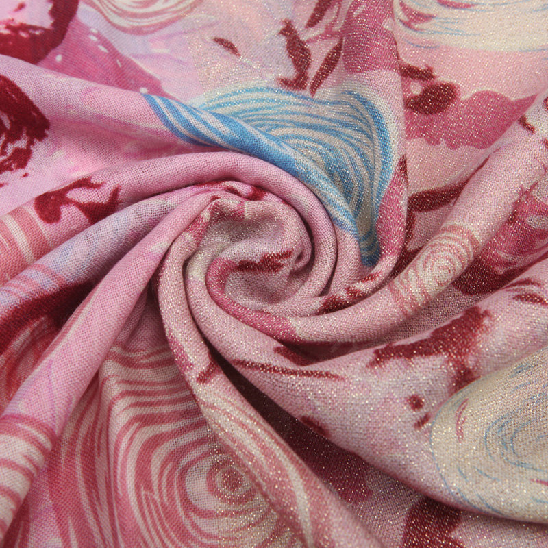 Classic Round Flower Printing Wool Shawls Scarf Women Long Warm Pashmina Cape - Pink