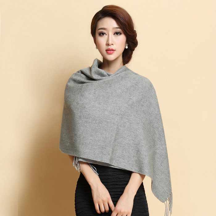Classic Solid Color Long Wool Shawls Berber Fleece Scarf Women Winter Thicken Tassels Cape - Gray