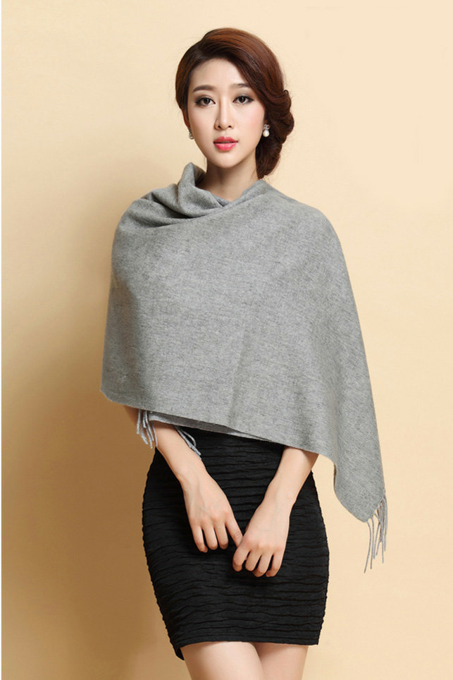 Classic Solid Color Long Wool Shawls Berber Fleece Scarf Women Winter Thicken Tassels Cape - Gray