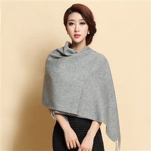 Classic Solid Color Long Wool Shawls Berber Fleece Scarf Women Winter Thicken Tassels Cape - Gray