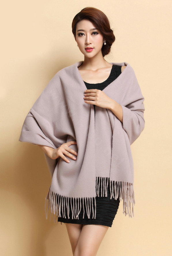 Classic Solid Color Long Wool Shawls Berber Fleece Scarf Women Winter Thicken Tassels Cape - Nude