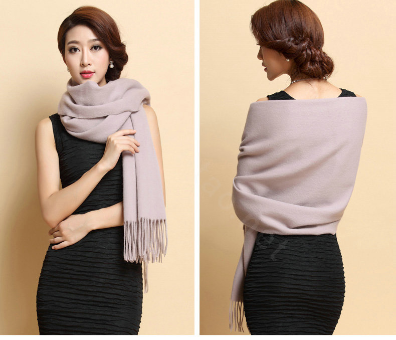 Classic Solid Color Long Wool Shawls Berber Fleece Scarf Women Winter Thicken Tassels Cape - Nude