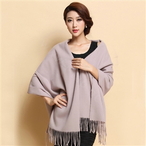 Classic Solid Color Long Wool Shawls Berber Fleece Scarf Women Winter Thicken Tassels Cape - Nude