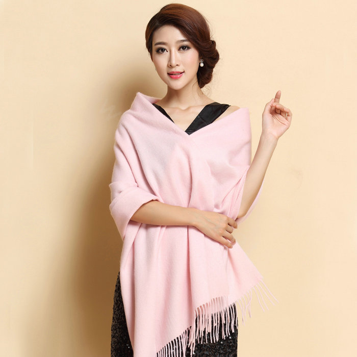 Classic Solid Color Long Wool Shawls Berber Fleece Scarf Women Winter Thicken Tassels Cape - Pink
