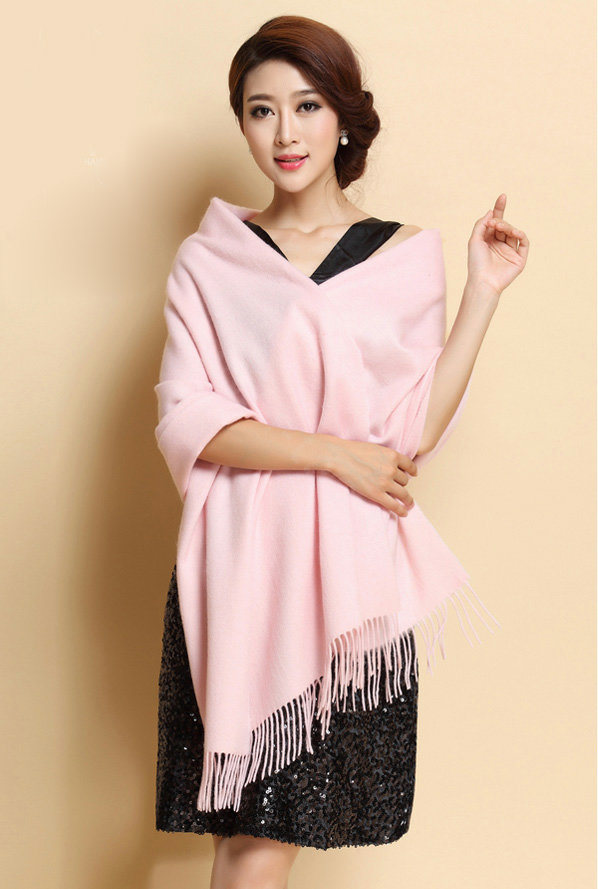 Classic Solid Color Long Wool Shawls Berber Fleece Scarf Women Winter Thicken Tassels Cape - Pink