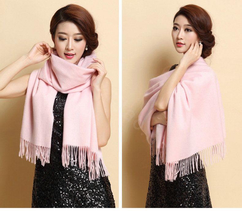 Classic Solid Color Long Wool Shawls Berber Fleece Scarf Women Winter Thicken Tassels Cape - Pink
