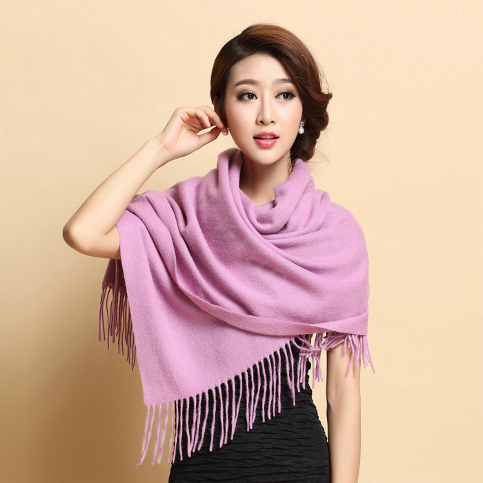 Classic Solid Color Long Wool Shawls Berber Fleece Scarf Women Winter Thicken Tassels Cape - Purple