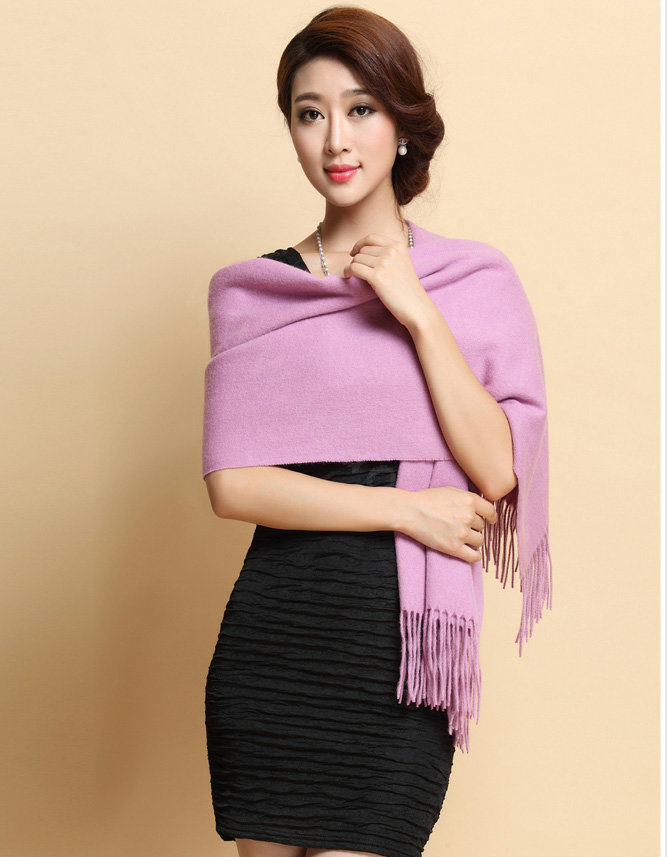 Classic Solid Color Long Wool Shawls Berber Fleece Scarf Women Winter Thicken Tassels Cape - Purple