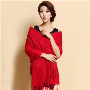 Classic Solid Color Long Wool Shawls Berber Fleece Scarf Women Winter Thicken Tassels Cape - Red