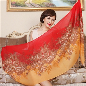 Economic Flower Printing Tassels Wool Scarf Shawls Women Winter Long Warm Pashmina Cape - Red