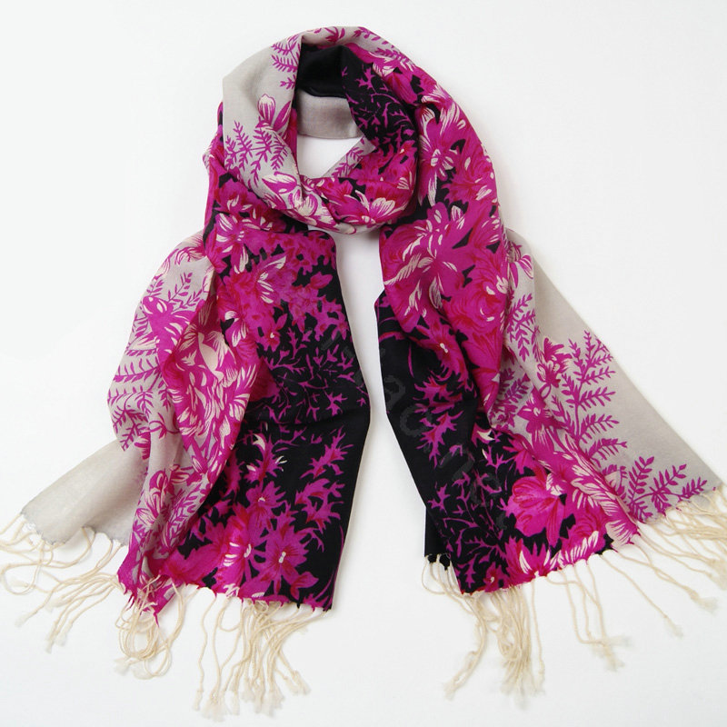 Economic Flower Printing Tassels Wool Scarf Shawls Women Winter Long Warm Pashmina Cape - Rose