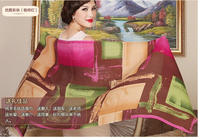 Economic Geometry Printing Wool Scarf Shawls Women Long Warm Pashmina Cape - Coffee