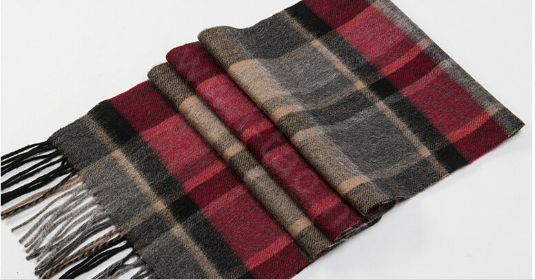 Fashion England Lattice Long Wool Scarf Man Winter Thicken Cashmere Tassels Muffler - Beige+Red