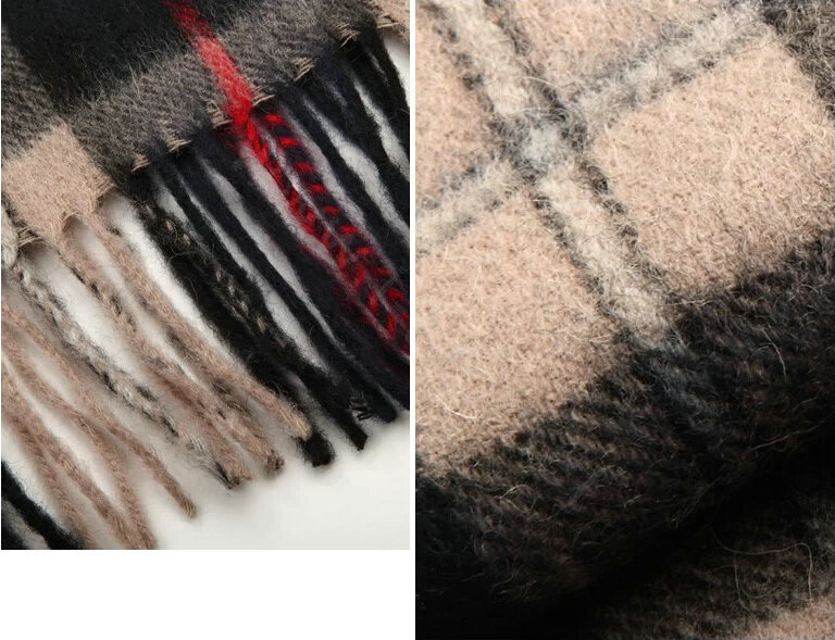 Fashion England Lattice Long Wool Scarf Man Winter Thicken Cashmere Tassels Muffler - Black+Beige