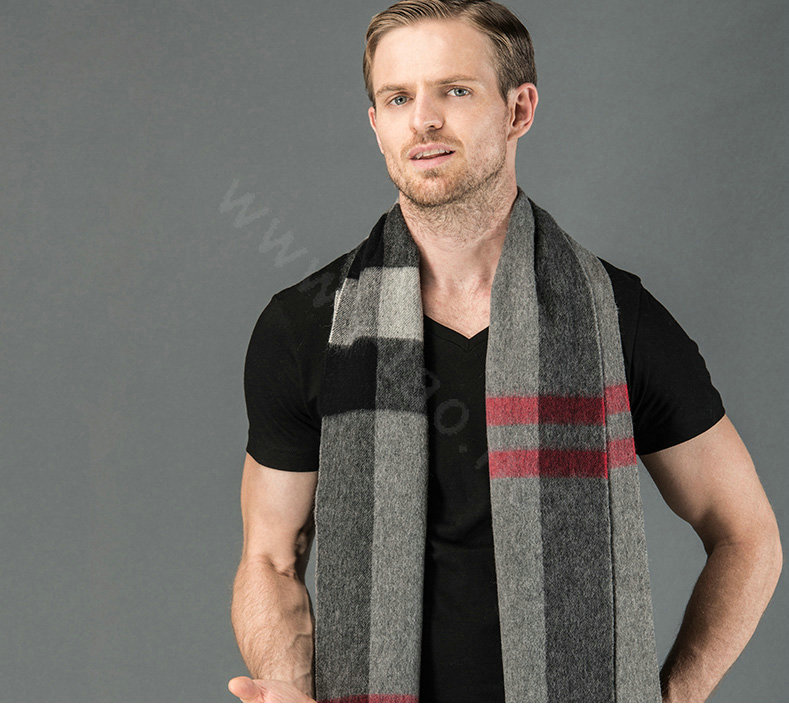Fashion England Lattice Long Wool Scarf Man Winter Thicken Cashmere Tassels Muffler - Black+Gray