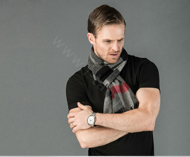 Fashion England Lattice Long Wool Scarf Man Winter Thicken Cashmere Tassels Muffler - Black+Gray