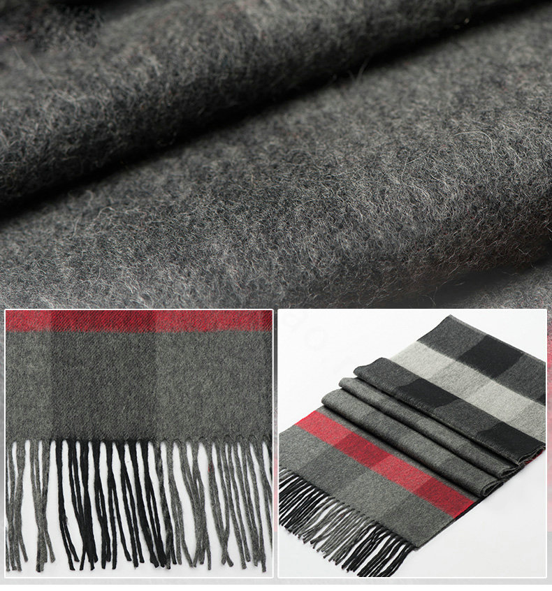 Fashion England Lattice Long Wool Scarf Man Winter Thicken Cashmere Tassels Muffler - Black+Gray