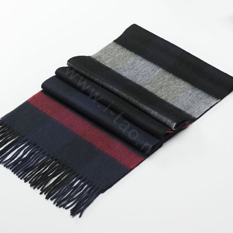 Fashion England Lattice Long Wool Scarf Man Winter Thicken Cashmere Tassels Muffler - Black+Navy