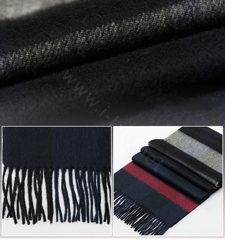 Fashion England Lattice Long Wool Scarf Man Winter Thicken Cashmere Tassels Muffler - Black+Navy