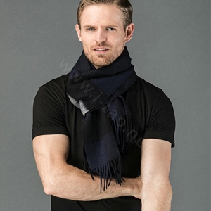 Fashion England Lattice Long Wool Scarf Man Winter Thicken Cashmere Tassels Muffler - Black+Navy