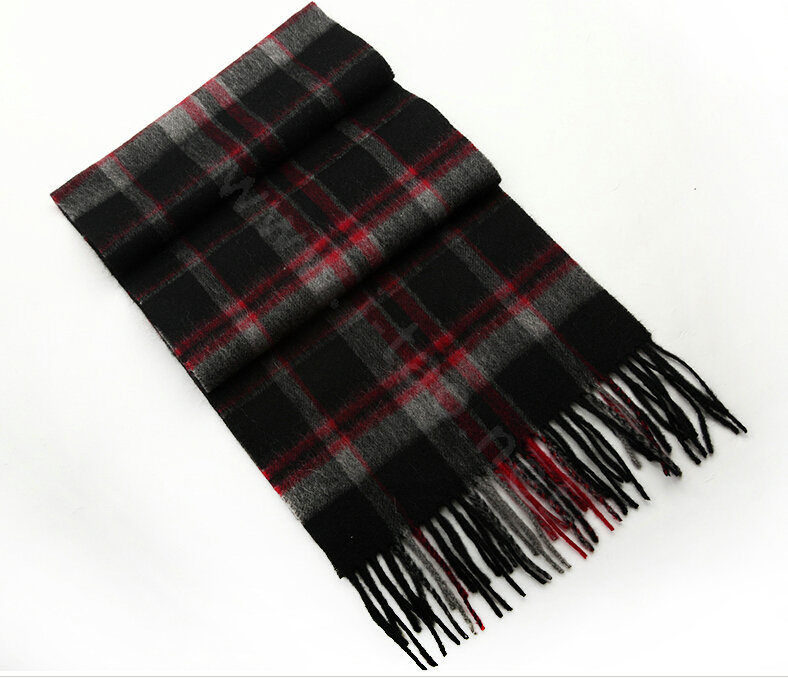 Fashion England Lattice Long Wool Scarf Man Winter Thicken Cashmere Tassels Muffler - Black+Red